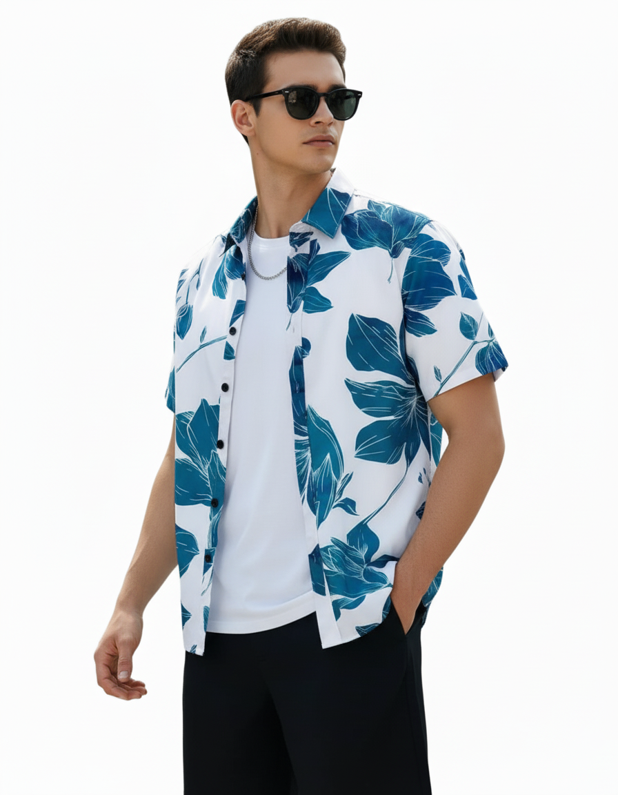 Men's Printed Half Sleeves Regular Collar Casual Shirt